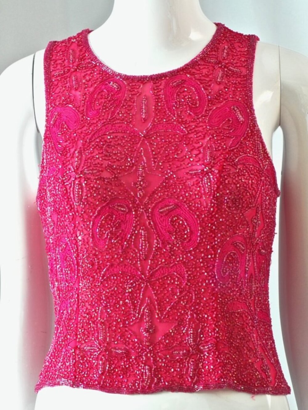 Coty 1990's Hot Pink Beaded Top - USA